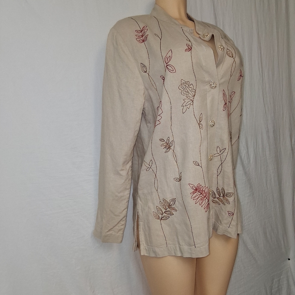 Cedar Canon Beige Floral Button Down Shirt Floral Size M - Picture 4 of 13